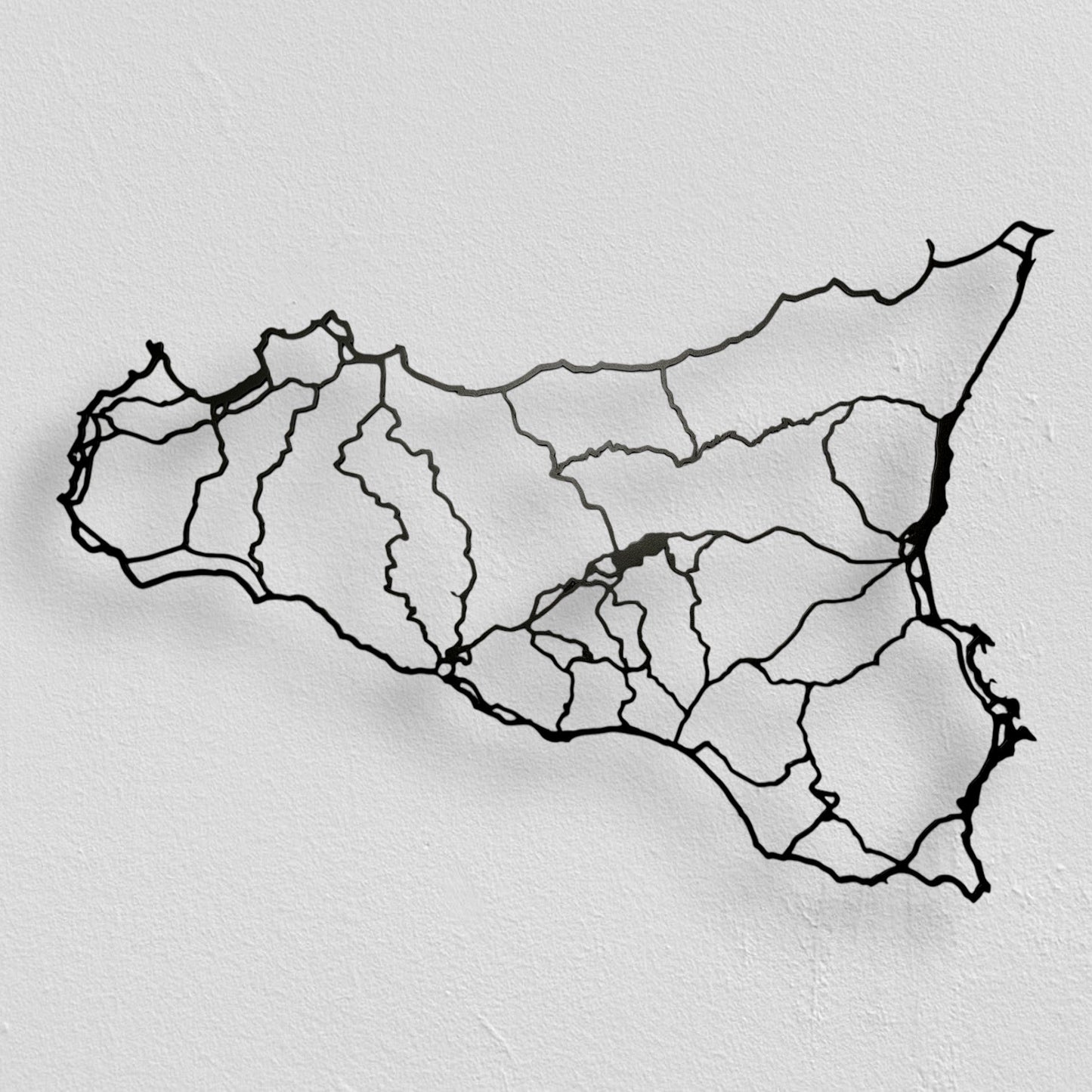 Sizilien Straßennetz | Wanddekoration | Schwarzer Stahl